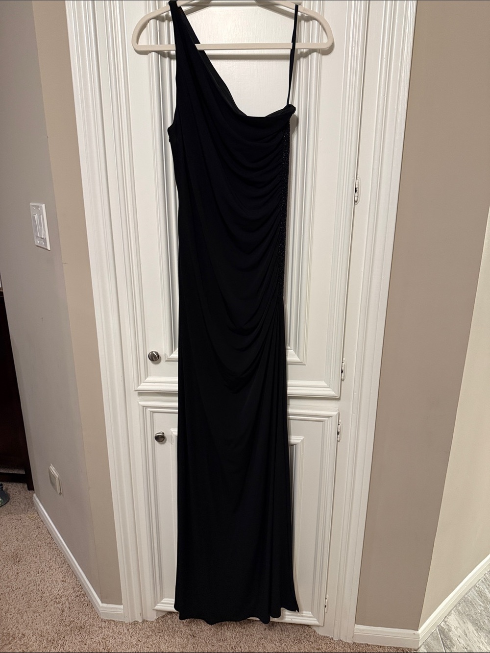 Laundry By Shelli Segal Black One-Shoulder Draped Gown